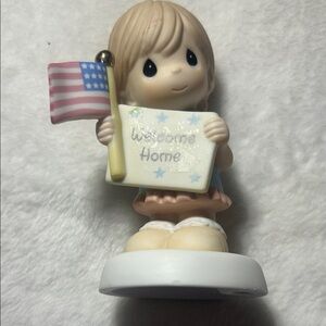 Precious Moments Cream & Pink Welcome Home Figurine with American Flag